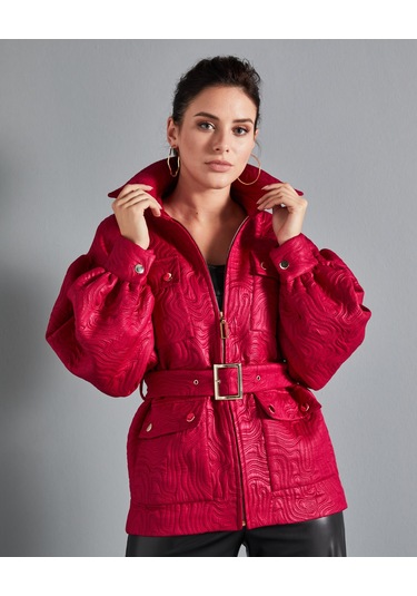 Kısa Kadın Mont - Cepli Ve Kemerli - Modern Ve Şık Tasarım - Günlük Ve Özel Gün İçin Mont Fuşya