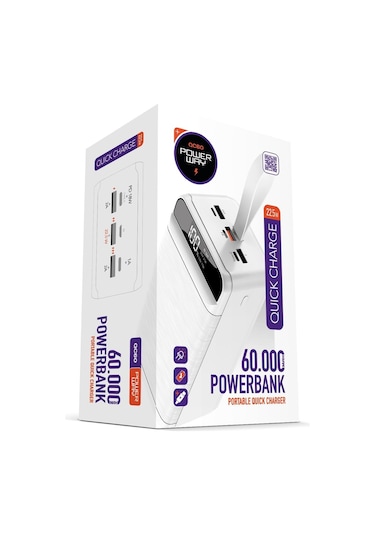 Powerway QC60 Beyaz PD 22.5W 60.000 mAh Hızlı Şarj Kamp Powerbank