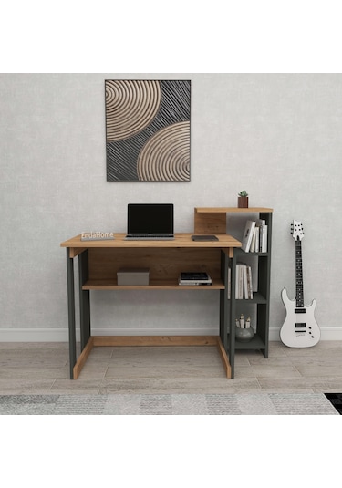 Saye 5 Raflı Kitaplıklı Çalışma Masası Çam - Antrasit Antrasit - Atlantik Çam