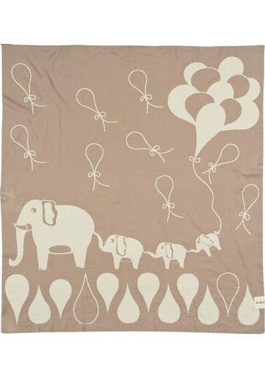 Organik Triko Bebek Örtüsü, Fil 80x90 , Bej