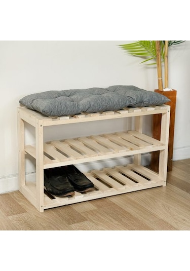 Ayakkabılıklı Puf Ahşap 3 Katlı Ayakkabılık 5081