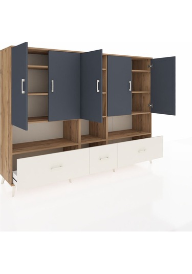 Hyperion Dolap 12 Raflı 3 Çekmeceli 5 Kapaklı 220x44x163 Çam-antr Çam-antrasit/aytaşı