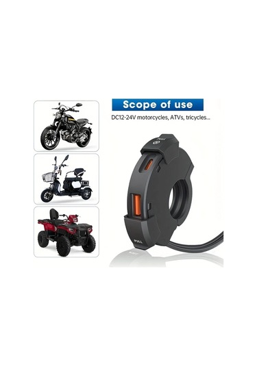 Motion003 Qc3.0 Su Gecirmez Motosiklet Sarj Usb Tip C 18w 30w Cift Portlu 12v 24v Siyah