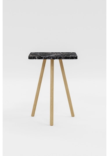 İntergo Kare Tasarımlı Ahşap Ayaklı Tekli Zigon Sehpa Siyah Mermer