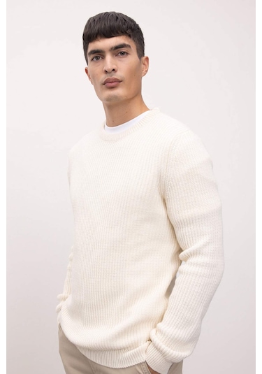 DeFacto Standart Fit Normal Kesim Bisiklet Yaka Dokulu Triko Kazak C8814AX24WNER139