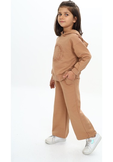 Toontoy Kız Çocuk Baskılı Eşofman Takım Bej
