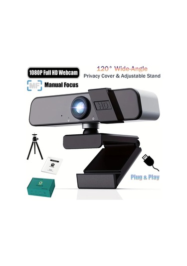 Dashanshop Exhqdr 1080p Full Hd Manuel Odaklı Usb Web Kamerası 120 Geniş Açı Lens, Privacy Cover Ve Tripod Uyumlu