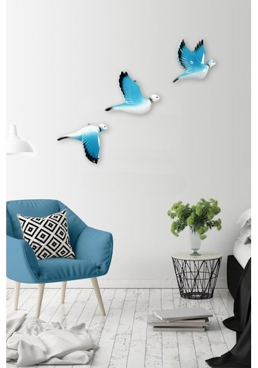 Dekoratif Üçlü Güvercin Duvar Süsü Üçlü Kuş Ev Dekoru (479811067)