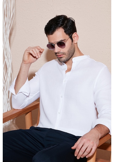 Buratti Pamuklu Regular Fit Hakim Yaka Erkek Gömlek Cf25S127702 Beyaz Buratti Pamuklu Regular Fit Hakim Yaka Erkek Gömlek Cf25S127702 Beyaz
