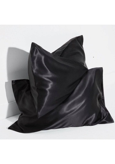 Antibakteriyel Terletmeyen İpek Saten Yastık Kılıfı 2'li 50x70 Siyah Siyah