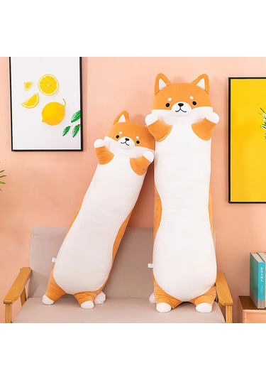 Yeni Uzun Husky Turuncu Sevimli Köpek Yastık Peluş Oyuncak Bebek Ekru
