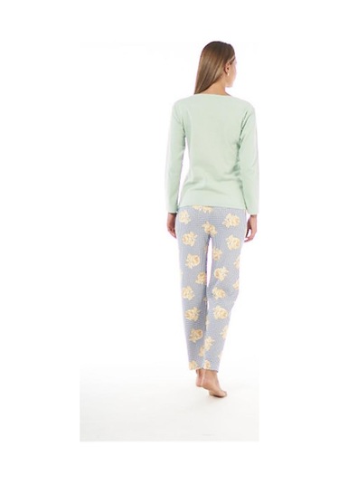 Estiva Patlı Yaka Desenli Uzun Kol Kadın Pijama Takım 001