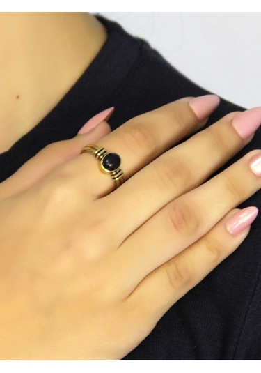 Doğal Taş Oniks Doğal Taşlı Antik Model Kadın Ayarlanabillir Yüzük Euy81o Siyah