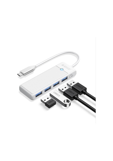 Orico PAPW4A-C3-015-WH 4 Portlu Type-C to USB 3.0 Yüksek Hızlı 5 Gbps HUB Çoklayıcı Beyaz