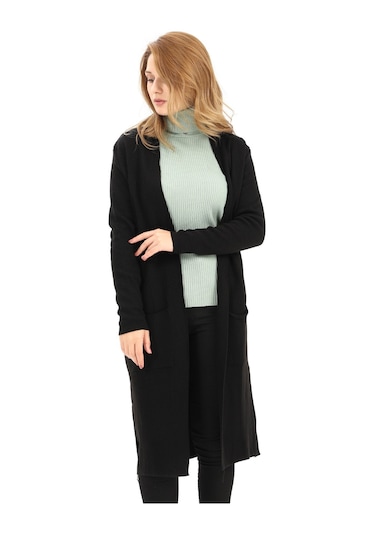 MODAPLAZA Kadın Düz Uzun Hırka 4341- Siyah Çok Renkli