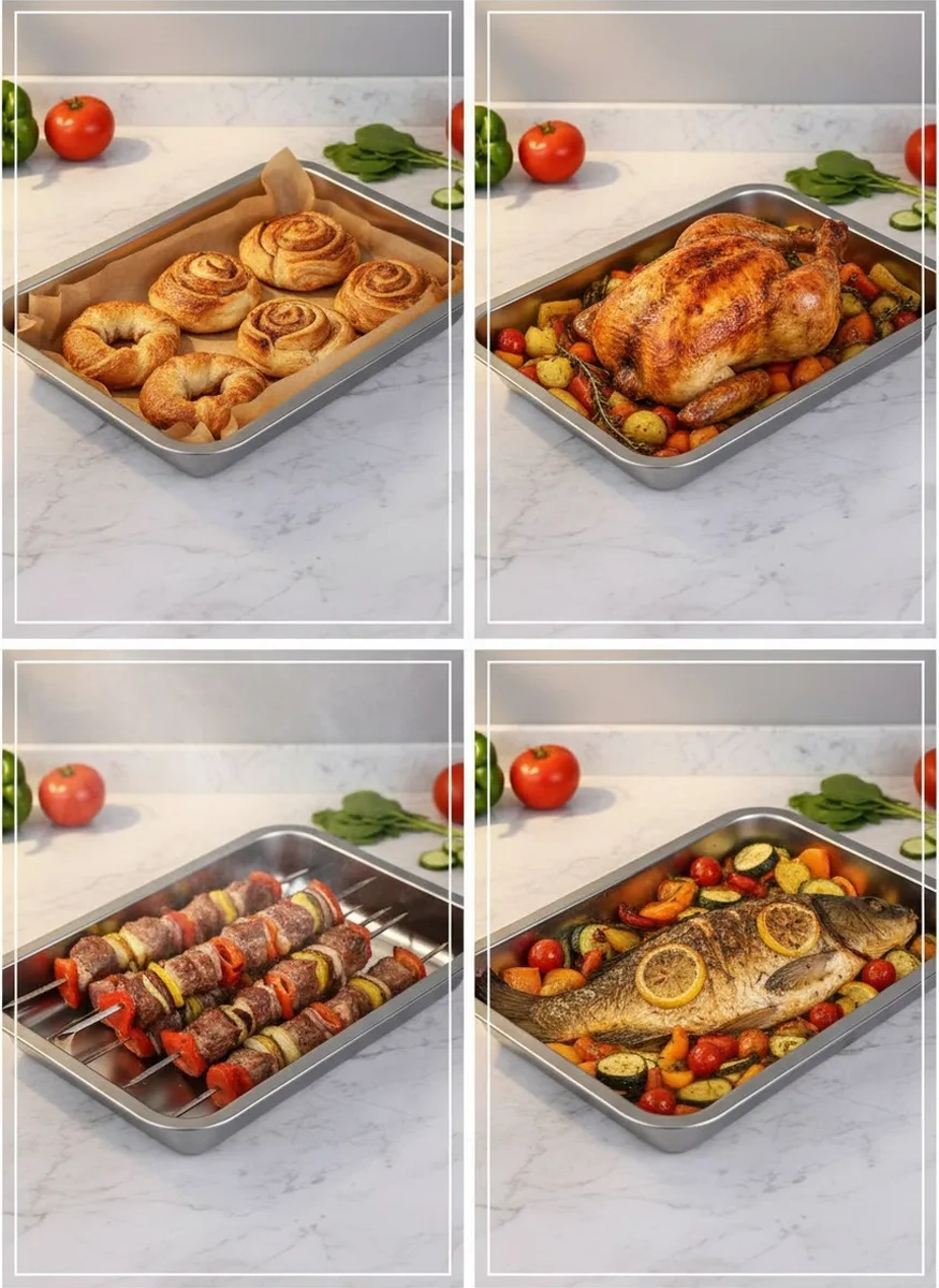 Verone Wood Fırında Kızartma Tepsisi 34,5 X 44,5 Derin Paslanmaz Çelik 141828465 Metal