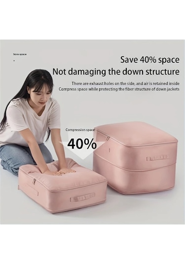 Honeybeeshop Pembe Ekstra Buyuk Kapasiteli Ev Tipi Kompresyon Saklama Cantasi Giysi Yorgan Duzen