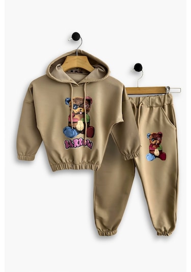 Triliya Kız Çocuk Kapşonlu Mevsimlik Likralı Eşofman Takımı 4-12 Yaş 001