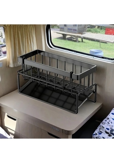 Chenkestoreone Siyah Plastik Lavabo Düzenleyici, Sünger Ve Bez Askılı Ev Kamp Mutfağı Organizer Siyah