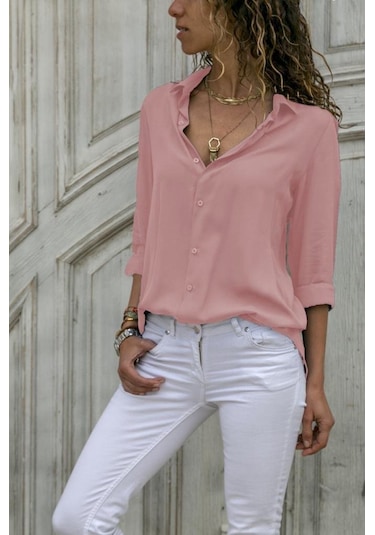 Hazego Dokuma Viskon Kumaş Efsane Gömlek Pembe