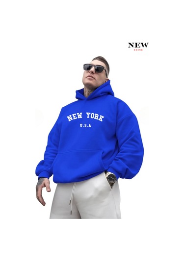 New York Usa Baskılı Sweatshirt Saks Mavisi