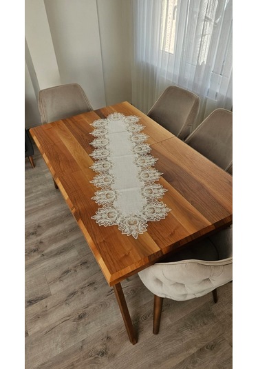 Çınar Desen Fransız Dantelli Keten Gardeya Lüks Runner