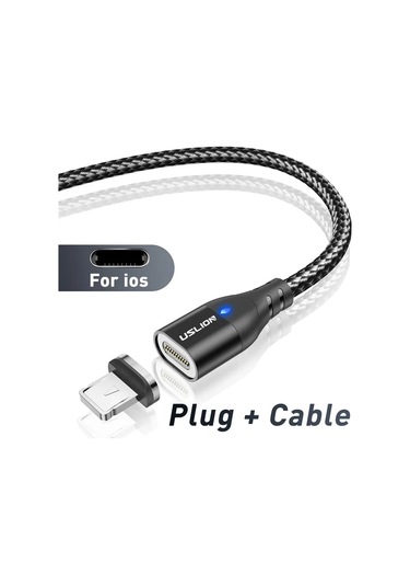 Uslıon Manyetik Şarj Kablosu Usb Mikro Tip C Hızlı Şarj Iphone Uyumlu 12 Telefon Kablosu Chınakoyu Gri1m