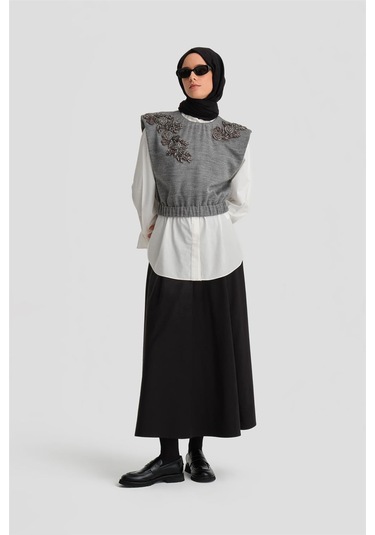 Armine Pileli Pamuk Etek 24k1705 Siyah