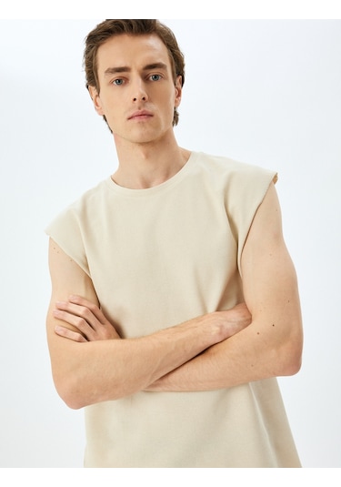Koton Pamuklu Bisiklet Yaka Oversize Kolsuz Tişört Bej 5sam30002mk Ekru