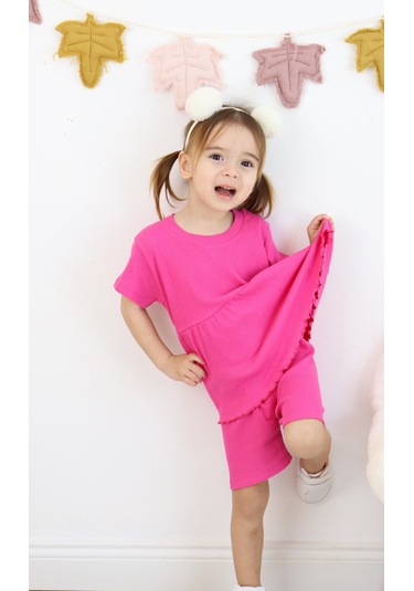 Fırfırlı Şortlu Takım Fuşya