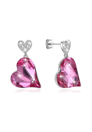 Kadınlar İçin 925 Ayar Gümüş Küpe Romantik Kalp Avusturyalı Kristal Saplama Küpe Yıldönümü Hediyeler Basit Güzel Takı Saplama Küpe Mor Altın - Gümüş