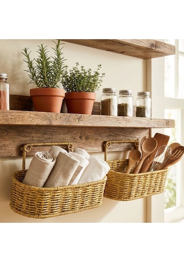 Büro Ev Ofis Düzeni İçin 2parça Hasır Stil Rattan Plastik Oval Organizer Ünite Duvar Askısı Diğer