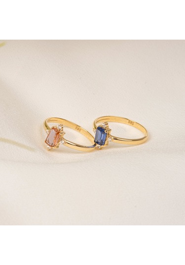 Gümüş Yüzük - Octagon Kesim Safir Taşlı 0.95 Karat Pırlanta Montorü Şık 925 Ayar Gümüş Yüzük Sarı