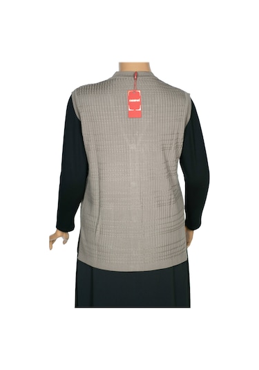 Hesna Kadın Nazan Büyük Beden Triko Düğmeli Cepli Kum Beji Yelek Bej