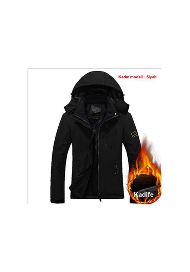 Kadın Outdoor Mont Kayak Dağcılık Pamuklu Mont Siyah Siyah