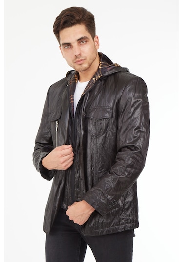 Sposo G-69 Su Itici Kumaş Çıkma Kapşonlu Siyah Erkek Spor Ceket