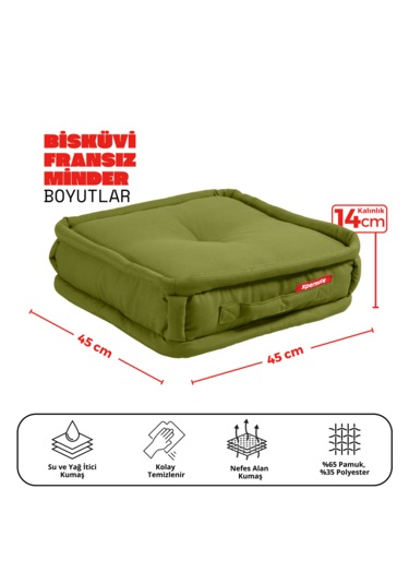 Xpermate Bisküvi Minder Petek Önü Fransız 45x45x14 Yeşil