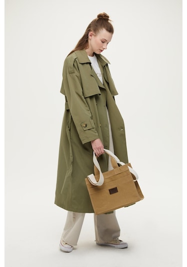 Manuka Düğmeli Kruvaze Trençkot Haki