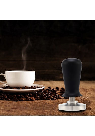 Paslanmaz Çelik Kalibrasyonlu 51mm Siyah Espresso Sabotaj Barista Düz Kahve Çekirdeği Presi