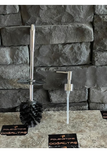 Mermer Banyo Setlerine Uygun / Gümüş Rengi Wc Fırçası Ve Sıvı Sabunluk Pompası Gold