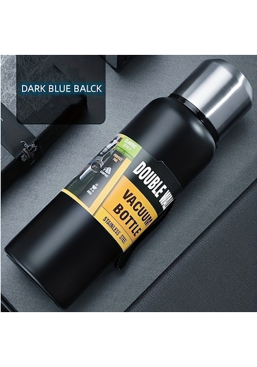 Açık Hava Sporları Ve Seyahat İçin Vakum Yalıtımlı Paslanmaz Çelik Termos - Isı Ve Soğuk Koruma İçin Sızdırmaz Ve Çift Katmanlı 1000ml Siyah