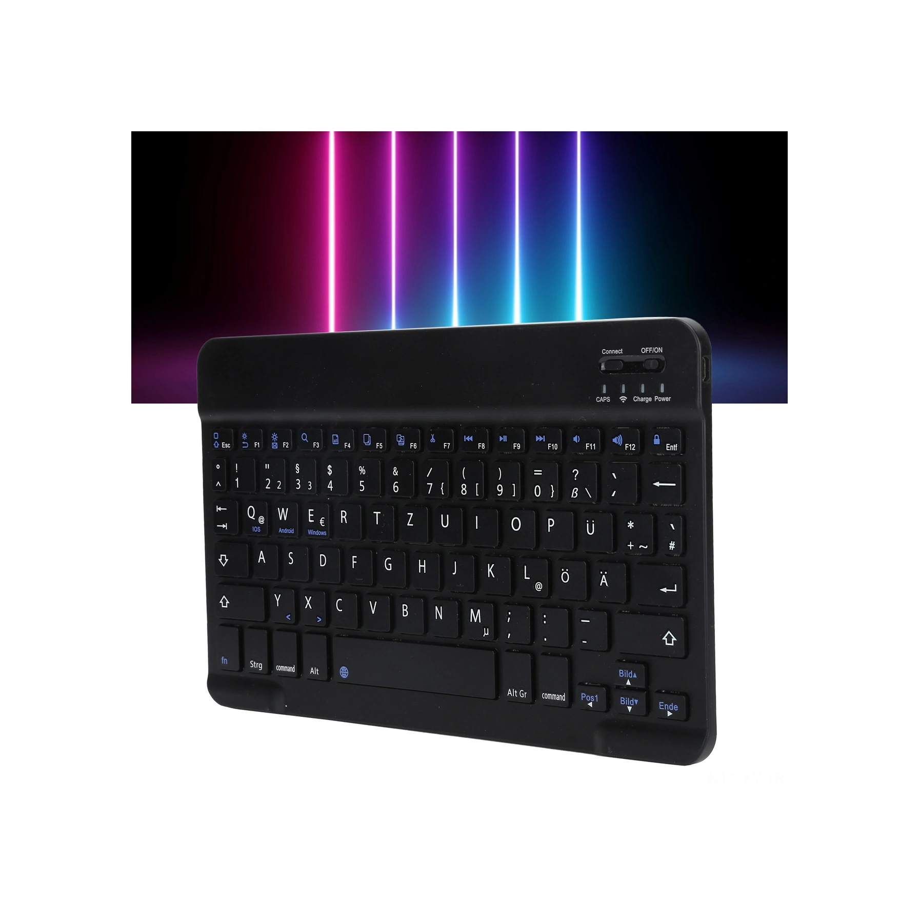 Shineyee Kablosuz Bluetooth 3.0 Klavye, 10 İnç Geniş Tuş, Ultra İnce Taşınabilir, Akıllı Telefon/tablet/bilgisayar Uyumlu, Alüminyum Panel, Su Ve Toz Dayanıklı, Dahili Pil Siyah, Almanca Dili