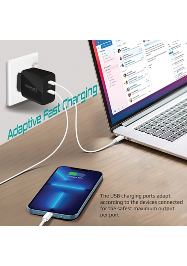 Promate PowerPort-65 GaNFast 65W Süper Hızlı Type-C PD Şarj Cihazı, Tablet, Akıllı Telefon, Notebook Uyumlu