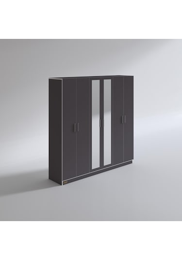 Kenzlife gardırop 6 kapaklı kapılı anemon 180*180*42 gri aynalı gardolap dolap