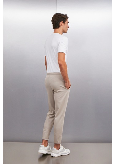 Grımelange Huxley Erkek Regular Boru Paça Normal Bağcıklı Bel Organik Pamuk Yan Cepli Bej Pantolon Bej