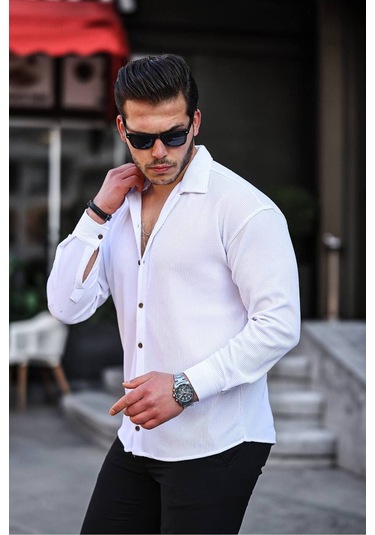 Tex Republic Erkek Beyaz Fitilli Ottoman Gömlek Beyaz