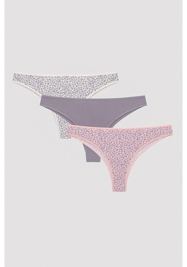 Penti Soft Floral Shadow Çok Renkli 3 lü Brazilian Külot Çok Renkli