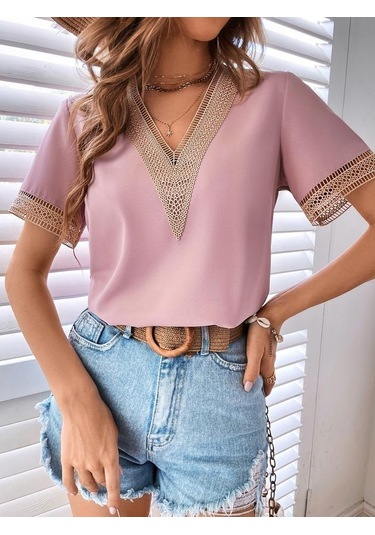Rahat Gevşek Kısa Kollu Kadın Bluz Üstleri Moda Beyaz V Yaka Şifon Kadın Gömlek Büyük Boy Kadın Giyim Blusas 21064 Pembe Rahat Gevşek Kısa Kollu Kadın Bluz Üstleri Moda Beyaz V Yaka Şifon Kadın Gömlek Büyük Boy Kadın Giyim Blusas 21064 Pembe