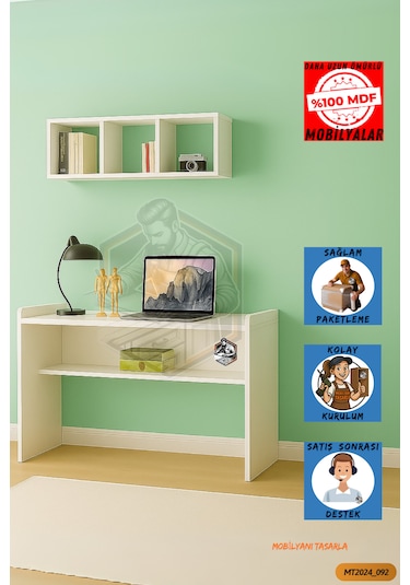 Tamamı Mdf Duvar Raflı Çalışma Odası Seti