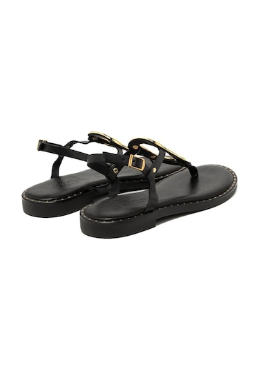 19 Black Sandalet Kadın 22035 Myconian 2025 Greek Sandal Siyah